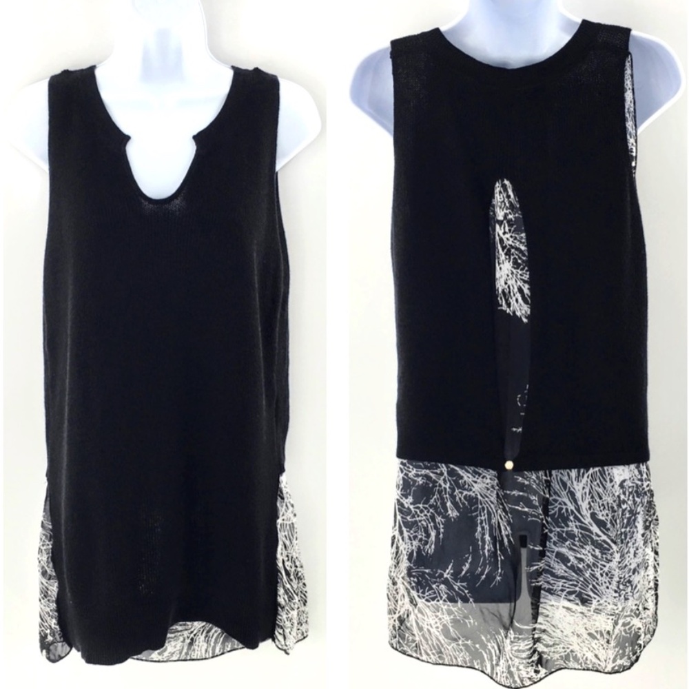 Coco + Carmen Sweater Vest Black Twofer V-Neck Open Back Sleeveless Sz S